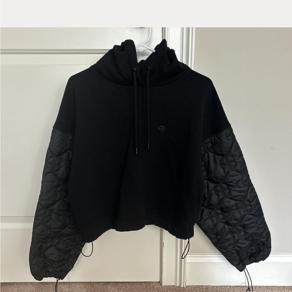 Anine Bing Black Hoodie with Quilted Sleeves